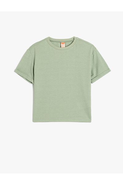 Koton Tricou de bază din amestec de bumbac cu mânecă scurtă cu decolteu