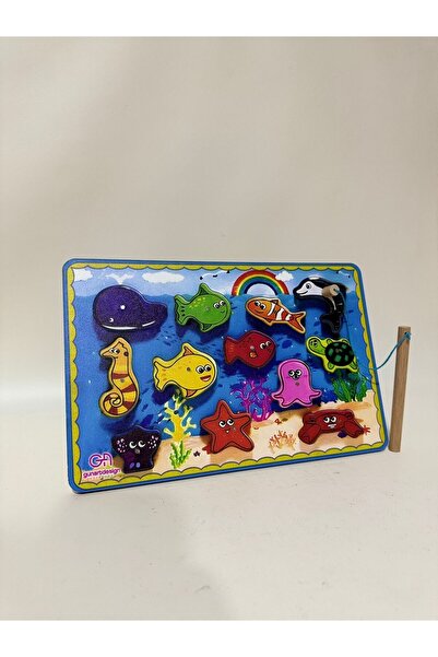 Genel Markalar Ahşap Balık Tutma Oltalı Mıknatıslı Eğitici Zeka Çocuk Oyuncak Aile Oyunu