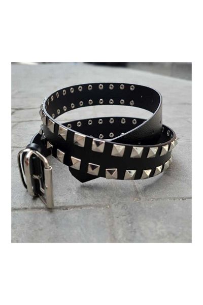 Köstebek Gothic Black Leather Belt - Pyramid Studded