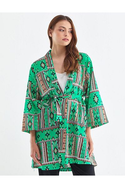 Kayra Kimono cu model etnic verde iarbă