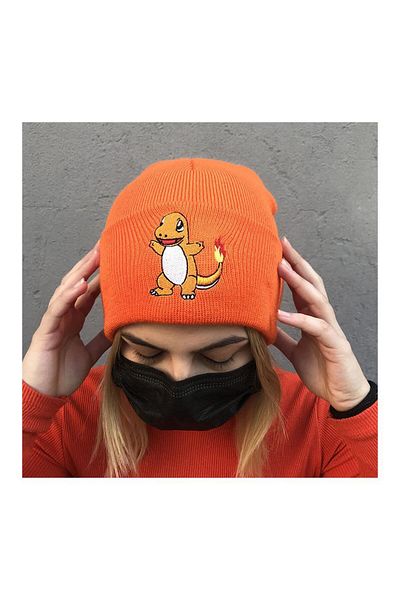 Köstebek Pokemon Charmander Cartoon Orange Beanie