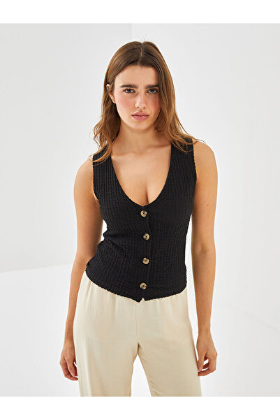 LC Waikiki Tricou pentru femei LCW Vision, negru, cu decolteu în V