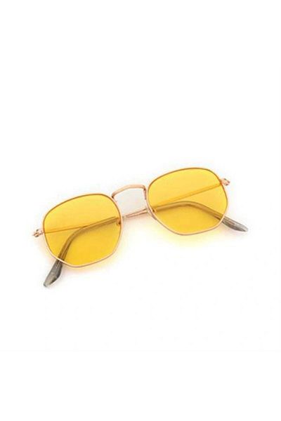 Köstebek Gold Framed Yellow Lens Pentagonal Sunglasses