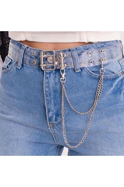 Köstebek Double Chain Belt with Transparent Eyelet Detail