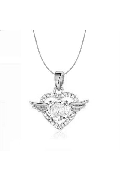 Köstebek Silver Winged Heart Detailed Stone Necklace