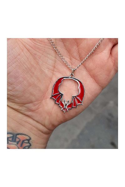 Köstebek Gothic Sharp Bat Red Chain Necklace