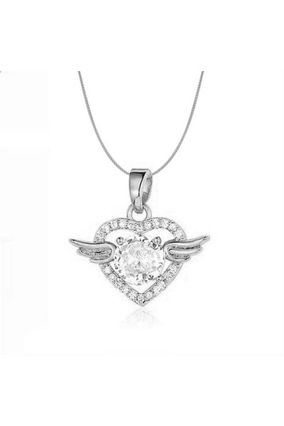 Köstebek Silver Winged Heart Detailed Stone Necklace
