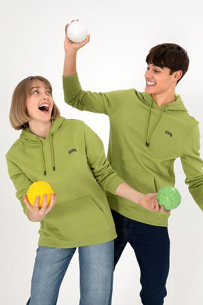 U.S. Polo Assn. Men's Hooded Pistachio Green Basic Raised Sweatshirt 50295176 -Vr087