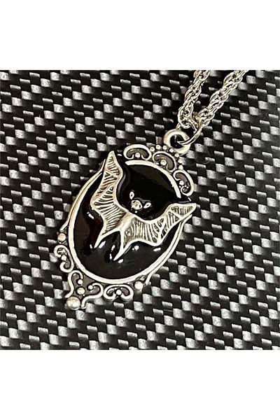Köstebek Black Bat Locket Necklace