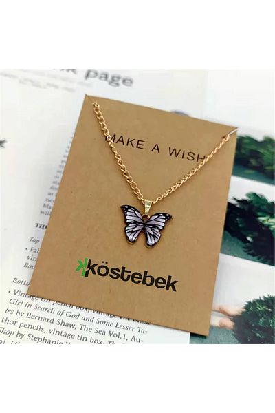 Köstebek Gray Butterfly Gold Chain Necklace
