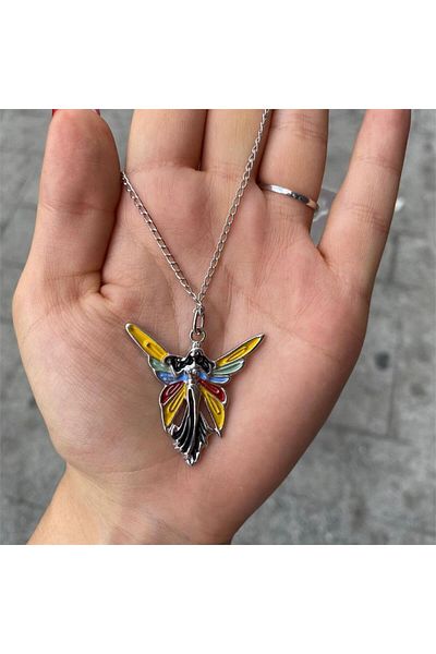 Köstebek Aesthetic Rainbow Wings Angel Yellow Chain Necklace
