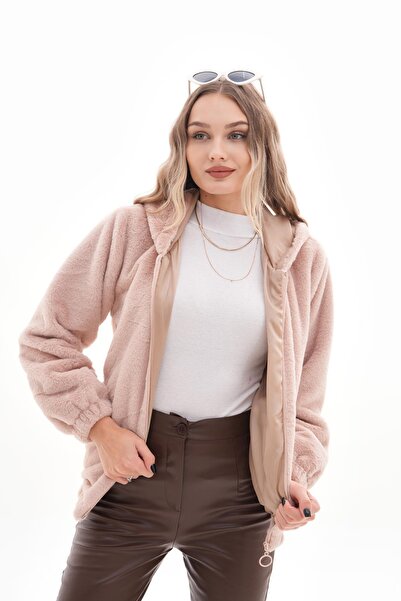 ŞİMAL Women's Hooded Zipper Closure Plush Coat 255122 -