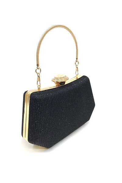 GUİZA Black Cupra Glitter Evening Bag - Special Design with Chain and Armrest