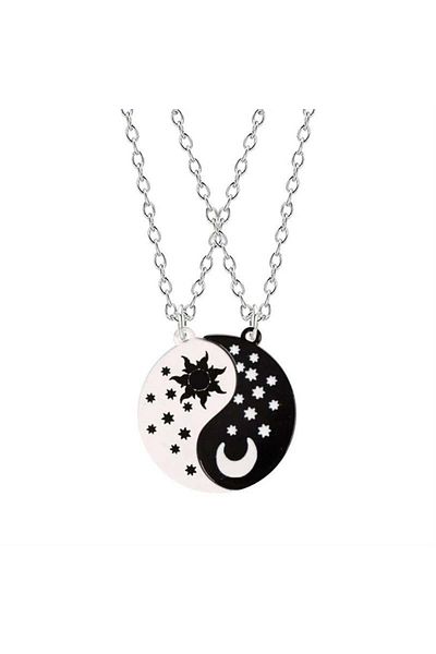 Köstebek Ying Yang Moon And Sun Stars Double Necklace