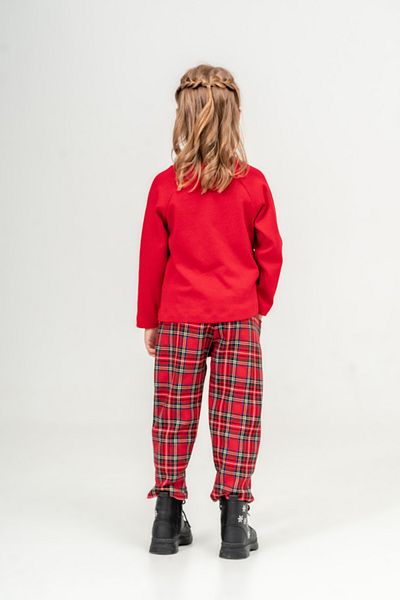 Eray Kids New Year's Themed Girl's Deer Detailed Sweatshirt Plaid Pants Bottom Top Set