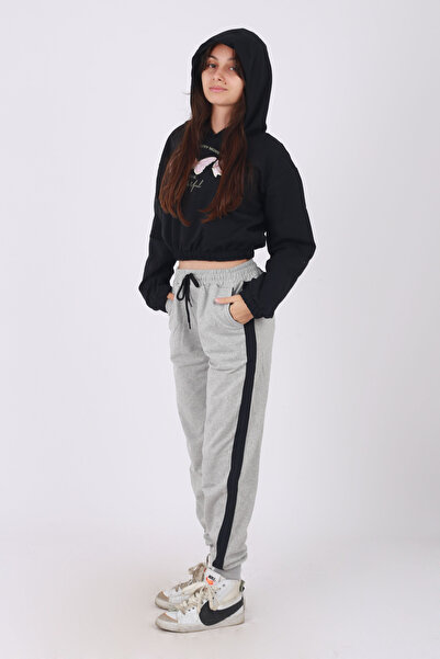 han elegant Set de 2 pantaloni de sport cu mâneci lungi, cu glugă, cu mâneci lungi și cu dungi laterale