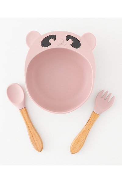 Fab N Funky مجموعة تغذية على شكل دب من السيليكون، وردي، قاعدة شفط، خالية من م...