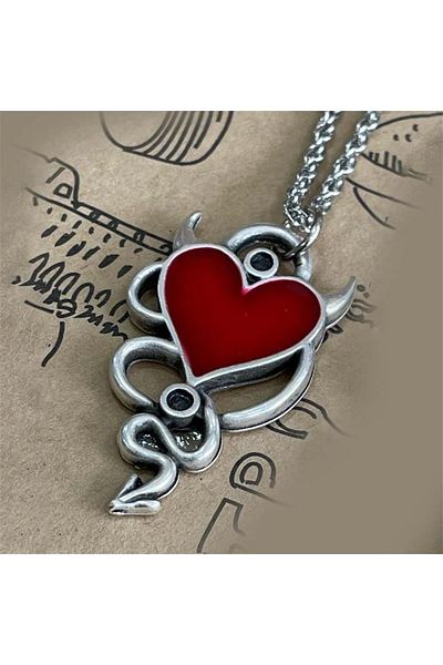 Köstebek Snake Devil Heart Red Necklace
