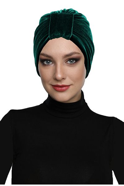fidan bone Green Instant Turban Hijab Bonnet with Velvet Snowdrop Lining