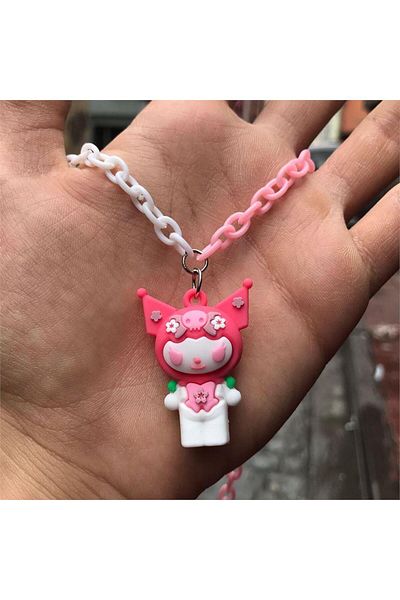 Köstebek Pink Anime Kuromi Colorful Chain Necklace