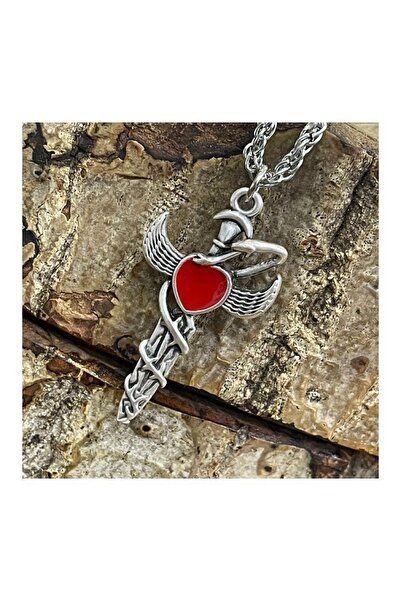 behelit قلادة على شكل قلب السيف العتيق مع سلسلة حمراء