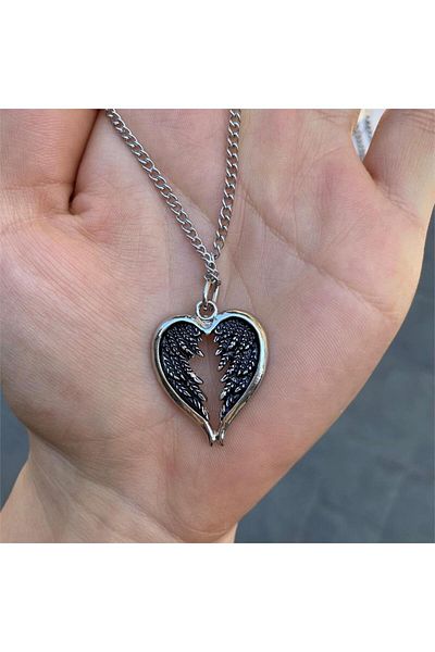 Köstebek Aesthetic Feather Wings Heart Chain Necklace