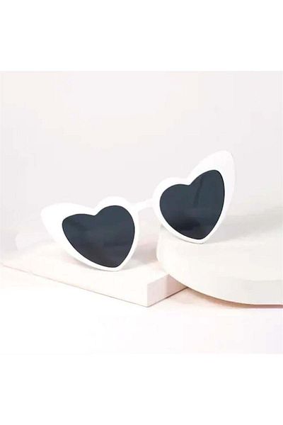 Köstebek White Heart Rimmed Design Cat Eye Sunglasses