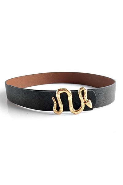 Köstebek Faux Leather Belt with Gold Snake Buckle