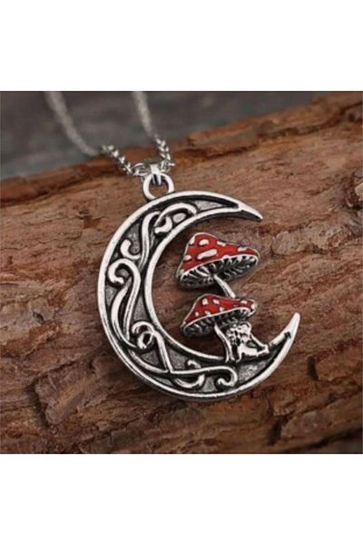 Köstebek Twin Mushroom In The Moon Necklace