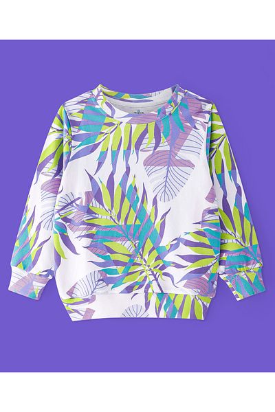 Ollington St. Ollington St. 100% Cotton Knit Full Sleeves Sweatshirt & Joggers Set Tropical Theme  - Multicolor