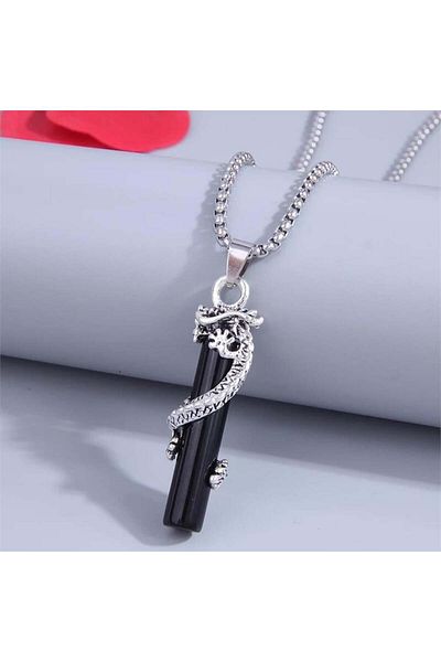Köstebek Dragon Motif Steel Chain Wish Necklace