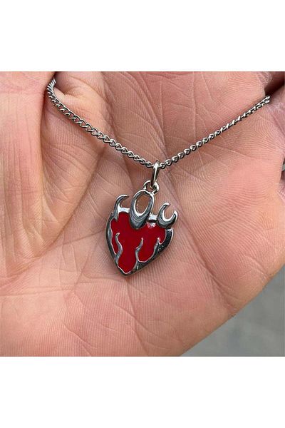 Köstebek Red Flame Heart Small Necklace
