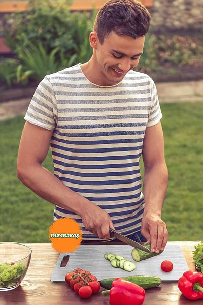 PAZARAKOŞ Stainless Steel Long-Lasting Tarnish-Proof Cutting Board Bacteria-Proof Anti-Slip Cutting Board