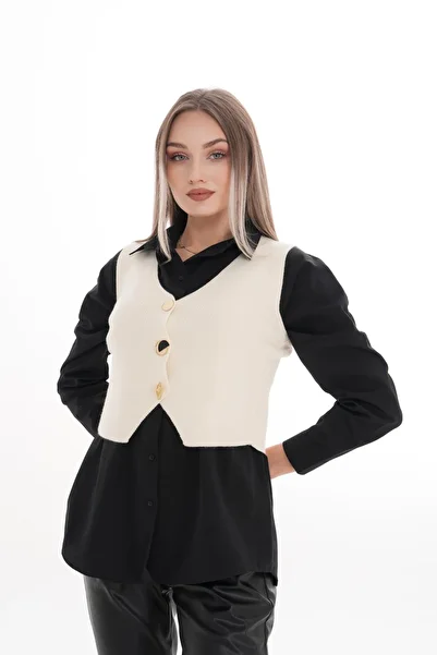 ŞİMAL Women's Metal Button Detailed Vest 245189   -