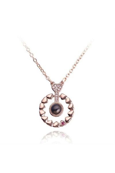 Köstebek Gold Round Heart I Love You in 100 Languages Necklace