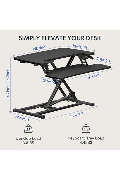 Mahmayi Flexispot Modern 28 Inch Height Adjustable Sit to Stand-up Desk with Keyboard Trey - Black