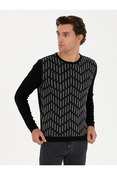 Cacharel Siyah Slim Fit %100 Pamuk Bisiklet Yaka Triko Kazak 50234952-VR046