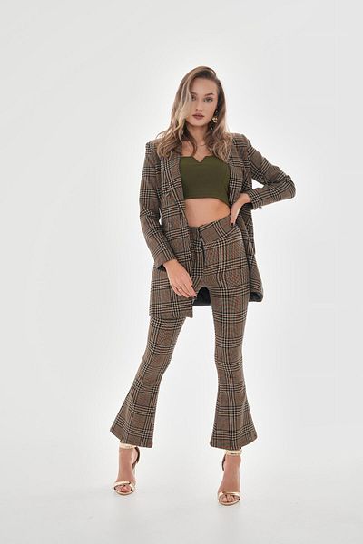 VAPUR TEKSTİL Plaid Patterned Vaton Blazer Jacket - Front Snaps, Shoulders Mink