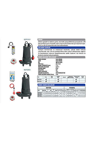 Sumak SDF20/3 Foseptik Dalgıç Pompa 3" Çıkışlı MONOFAZE (220V) 2.2 HP