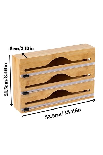 ERKUGO Bamboo 3-Piece Stretch Film and Foil Cutter Organizer, Stretch Foil Box