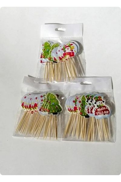 Noyan Tasarım Mini Party Store Πρωτοχρονιάτικο Κύπελλο Κέικ Οδοντογλυφίδες 10 τμχ