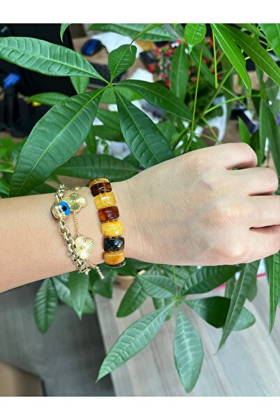 KEHRİBAR TUTKUSU Multi Color Kare Fosilli Rolex Model Luxury Kehribar Bileklik