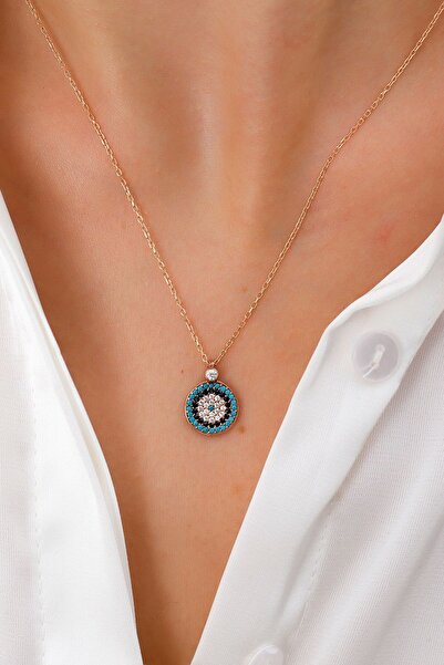 ADA LİFE GÜMÜŞ 925 Ayar Gümüş Yuvarlak Model Nazar Boncuğu Kadın Kolye(Özel K...