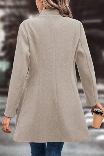 Mossta Μπεζ κοντό παλτό με καστανόχρωμο σχέδιο - με κουμπιά