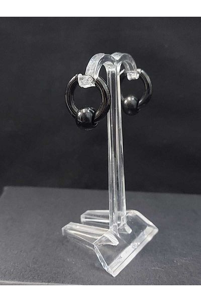 sarıyer silver Black Ring and Ball Model Steel Earrings