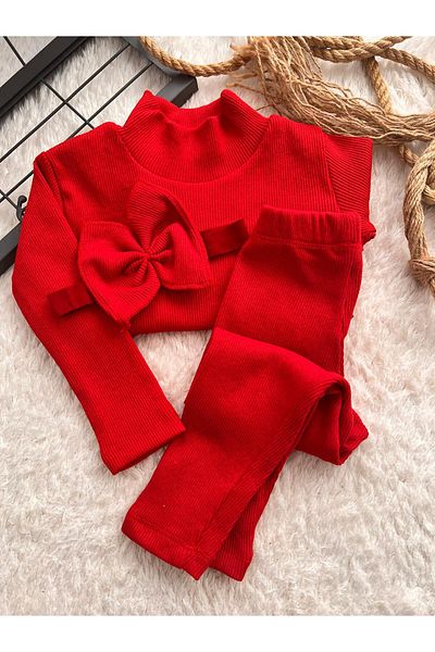 BAHNUR RED BABY TIGHTS BLUZ BANDANA SET SET