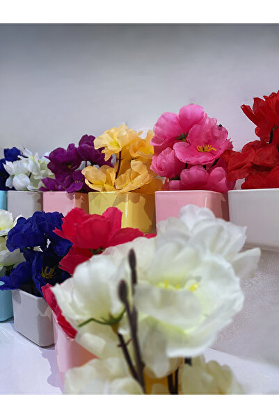 La bella bazar 6 Adet Saksılı Yapay Çiçek Sunumluk Dekoratif Plastik Çiçek Plastik Saksılı Dekoratif Süs