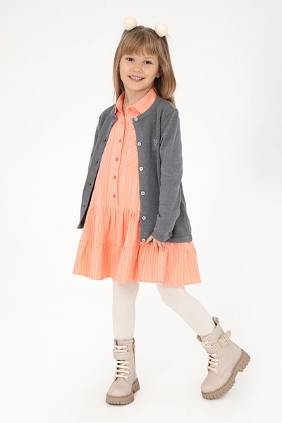 U.S. Polo Assn. Girl's Gray Melange Knitwear Cardigan 50294745 -Vr086