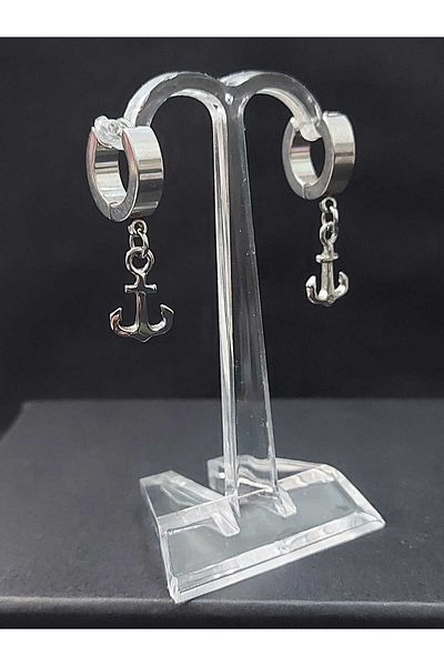 sarıyer silver Anchor Figured Steel Dangle Earrings