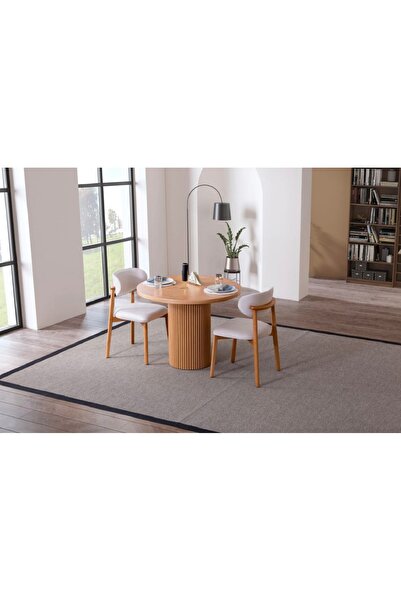 holzwelt Yuvarlak Ahşap Masa Takımı Bohem 4 Kişilik Mutfak Masa Sandalye Takımı İskandinav